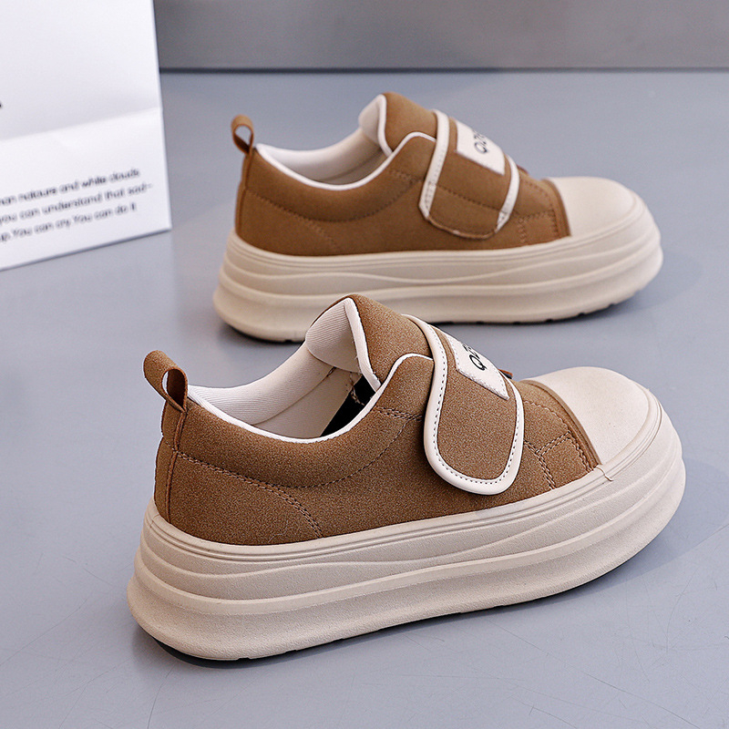 Ženske platnene tenisice s debelim potplatom, Velcro zatvarač, bijele, retro stil, 2026, oznaka T2682