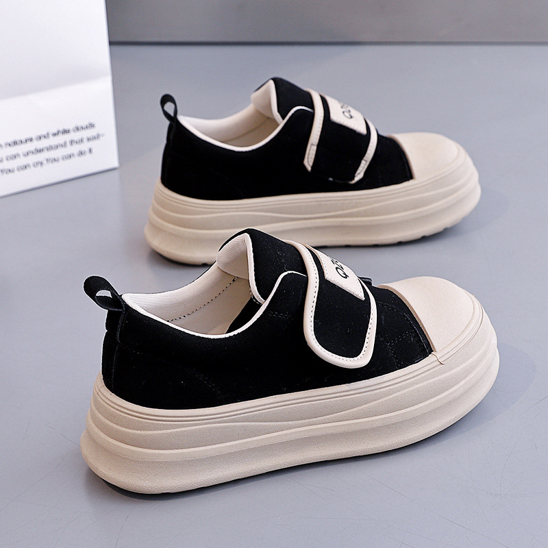Ženske platnene tenisice s debelim potplatom, Velcro zatvarač, bijele, retro stil, 2026, oznaka T2682