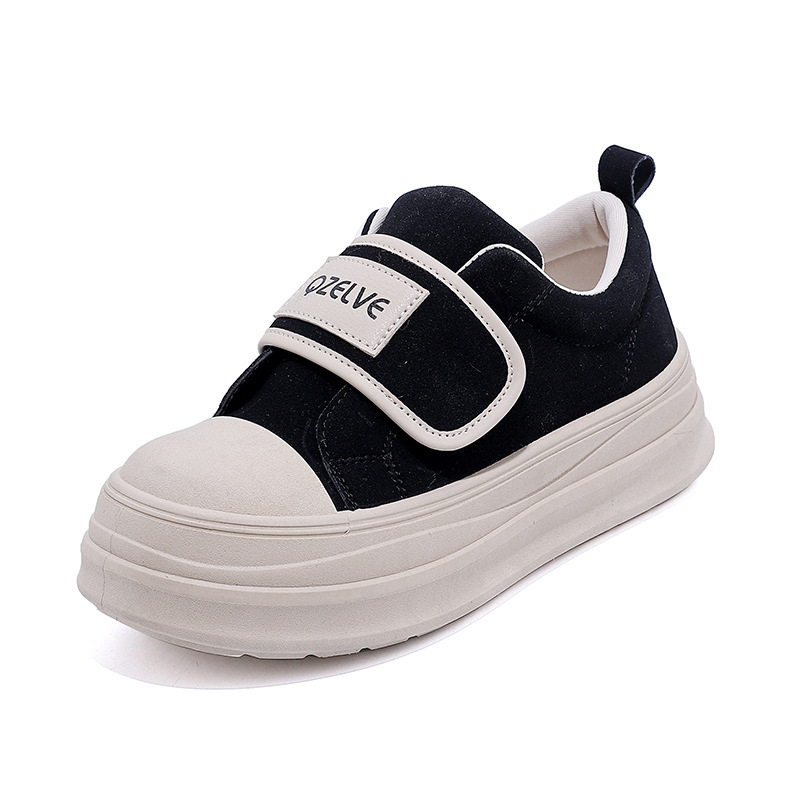Ženske platnene tenisice s debelim potplatom, Velcro zatvarač, bijele, retro stil, 2026, oznaka T2682
