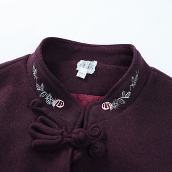 Ženski vuneni kaput za jesen-zimu s flis podstavom, debeo, elegantan stil, mandarin ovratnik, za žene srednje dobi i starije žene