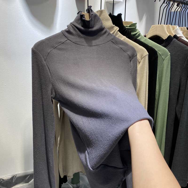 Ženski zimski T‑shirt s pahuljastim ovratnikom, fleec podstava, debeli materijal, dugi rukav, donji top u INS stilu