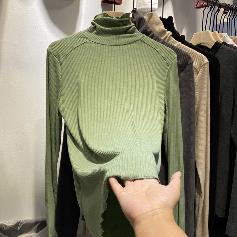 Ženski zimski T‑shirt s pahuljastim ovratnikom, fleec podstava, debeli materijal, dugi rukav, donji top u INS stilu