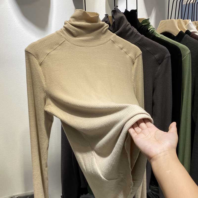 Ženski zimski T‑shirt s pahuljastim ovratnikom, fleec podstava, debeli materijal, dugi rukav, donji top u INS stilu