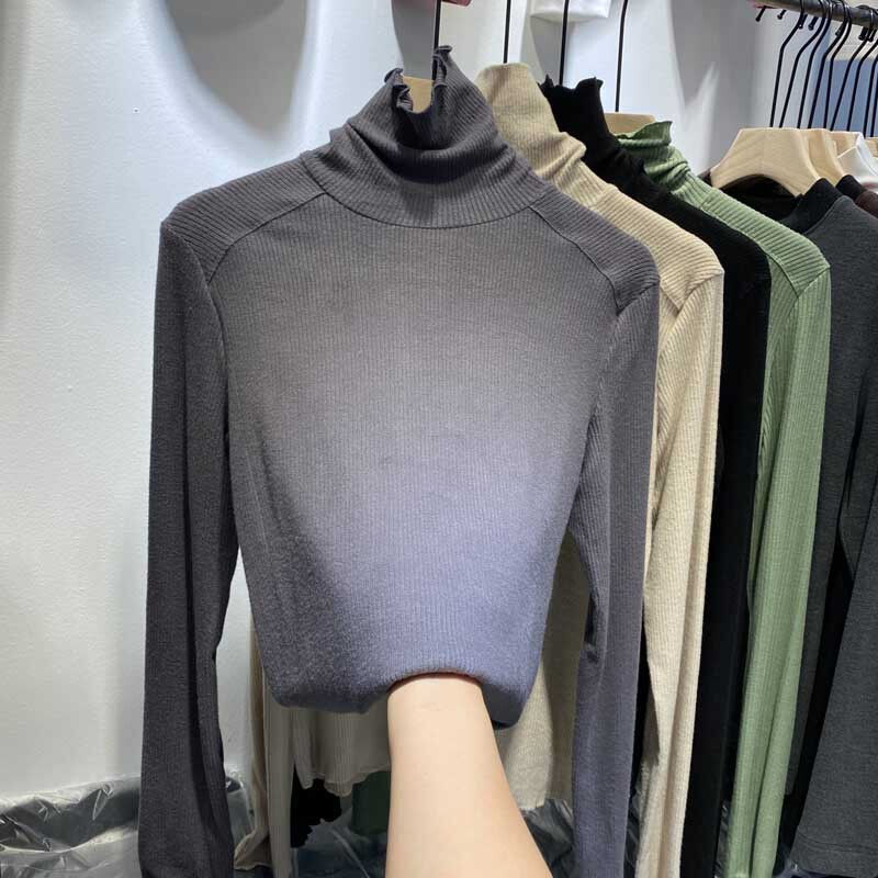 Ženski zimski T‑shirt s pahuljastim ovratnikom, fleec podstava, debeli materijal, dugi rukav, donji top u INS stilu