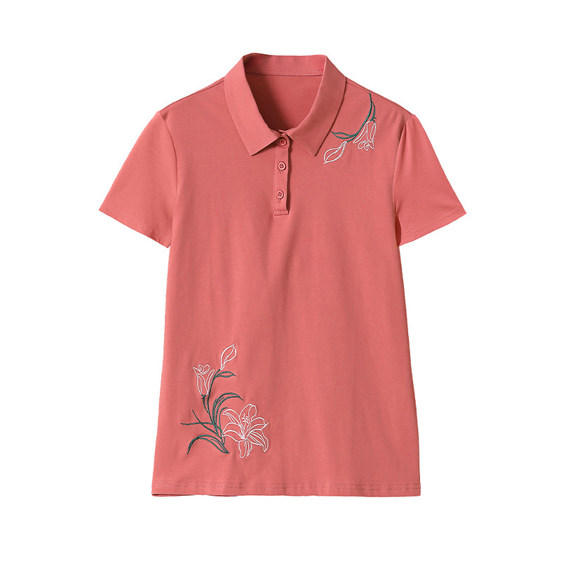 Ženski ljetni T‑shirt s kratkim rukavima i izvezenim ovratnikom, opuštenog kroja, 2026