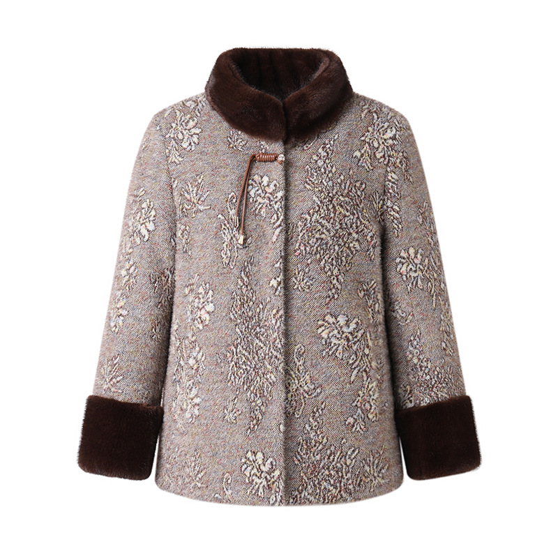 Jakna za jesen-zimu s fleec podstavom od mink velura za žene srednje dobi i starije dobi, elegantna