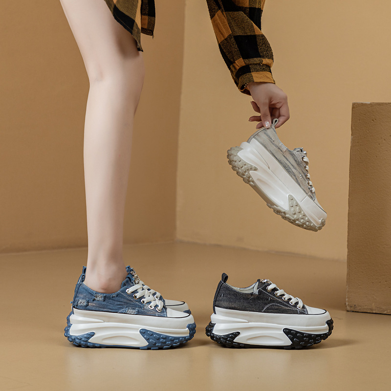 2023 jesenske casual bijele tenisice - denim retro korejskog stila, unutarnje povećanje visine, ženske tenisice