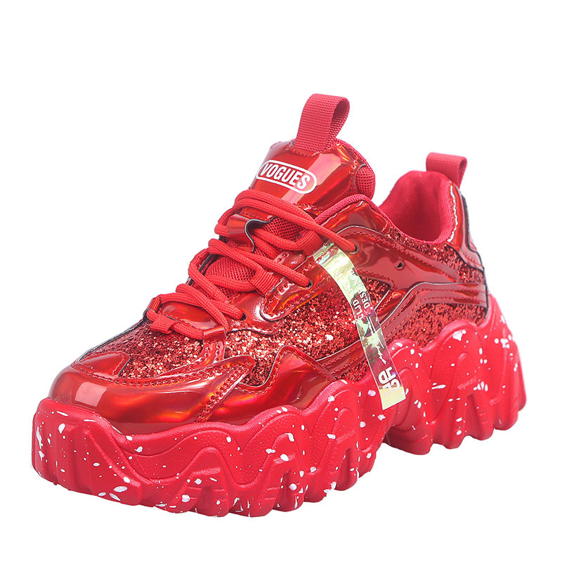 Γυναικείες παπούτσια τύπου dad shoes σε κορεατικό στυλ, άνοιξη 2026, πλατιά σόλα με σχέδιο χιονονιφάδων и παγιέτες