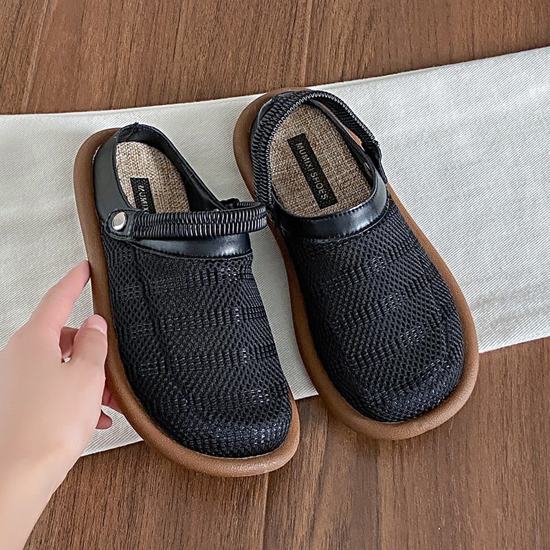 Ženske ljetne lanene sandale, dvostruko nošenje, mekani PU potplat, zatvoren vrh, prozračna mrežasta gornja stranica, slip-on