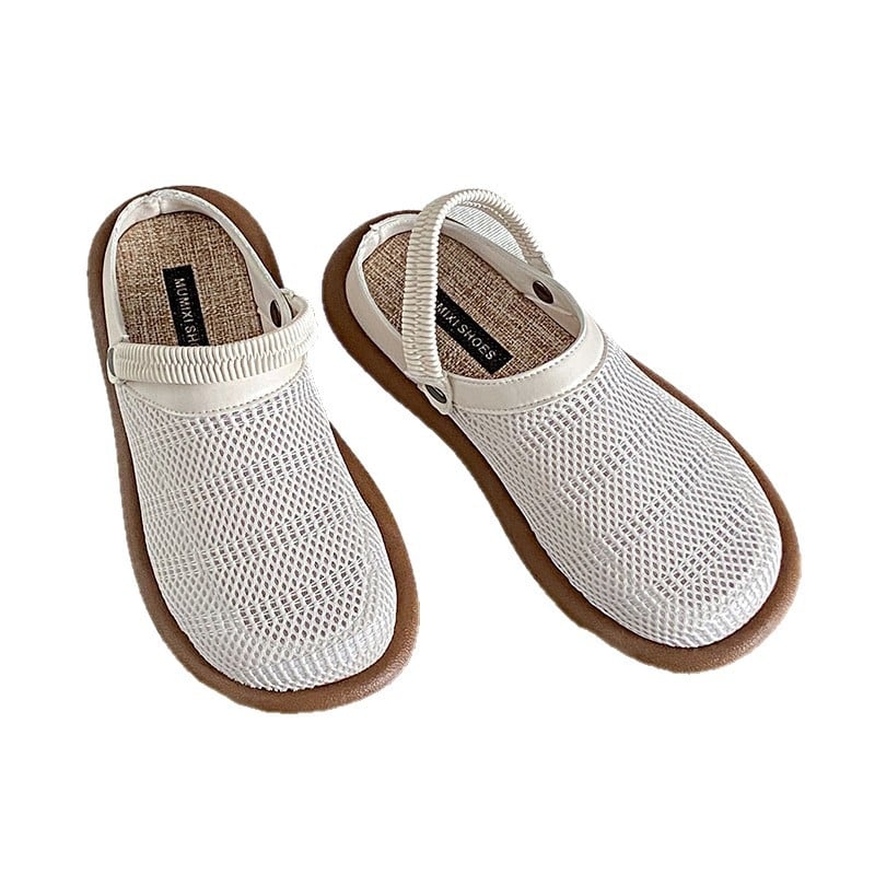 Ženske ljetne lanene sandale, dvostruko nošenje, mekani PU potplat, zatvoren vrh, prozračna mrežasta gornja stranica, slip-on