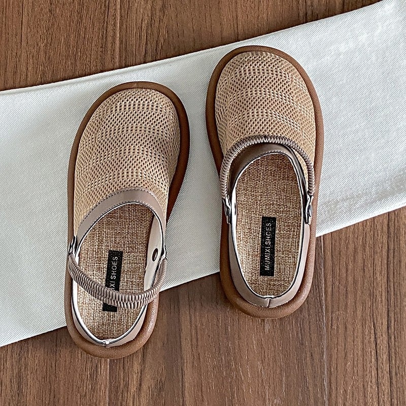 Ženske ljetne lanene sandale, dvostruko nošenje, mekani PU potplat, zatvoren vrh, prozračna mrežasta gornja stranica, slip-on
