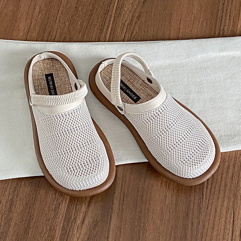 Ženske ljetne lanene sandale, dvostruko nošenje, mekani PU potplat, zatvoren vrh, prozračna mrežasta gornja stranica, slip-on