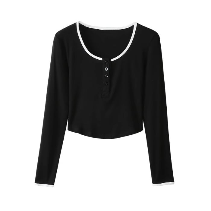 Ženski cropped top s dugim rukavima, američki vintage stil, uski kroj, modalna tkanina