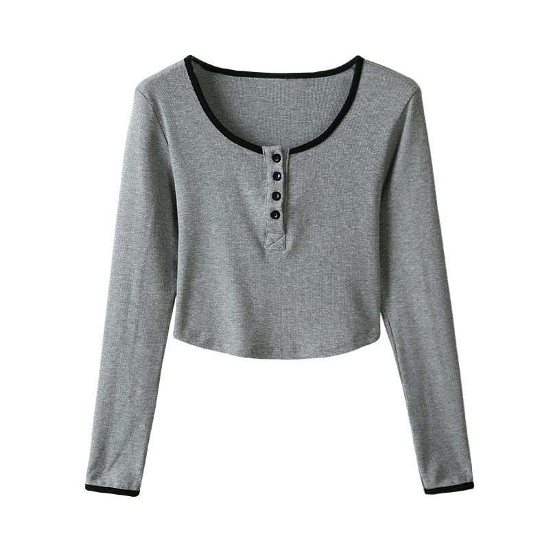 Ženski cropped top s dugim rukavima, američki vintage stil, uski kroj, modalna tkanina
