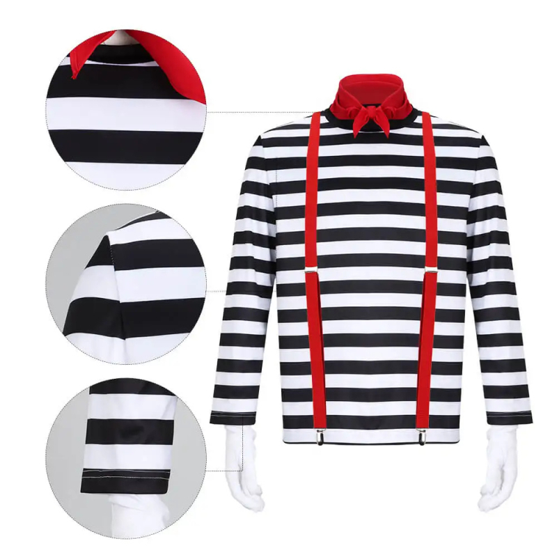 Francuski mime mačka unisex cosplay kostim s prugama za festival mime i Halloween na pozornici