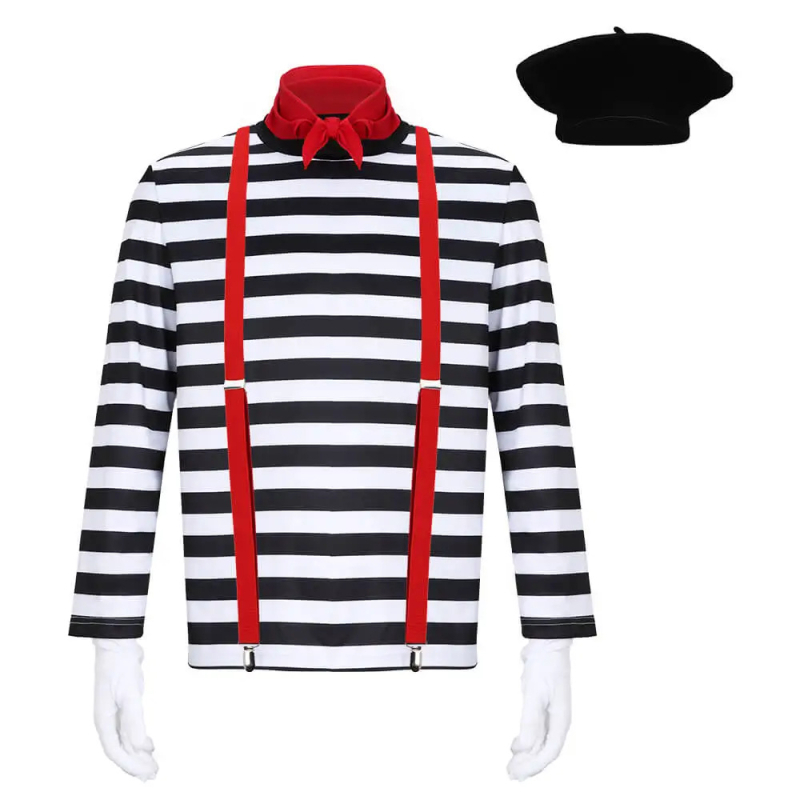 Francuski mime mačka unisex cosplay kostim s prugama za festival mime i Halloween na pozornici