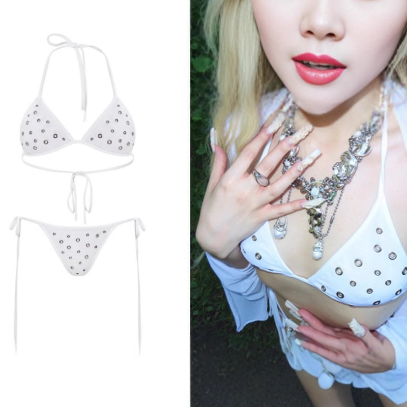 Ženski dvodijelni bikini s točkicama i halter vrhom, poliester, ljeto 2025
