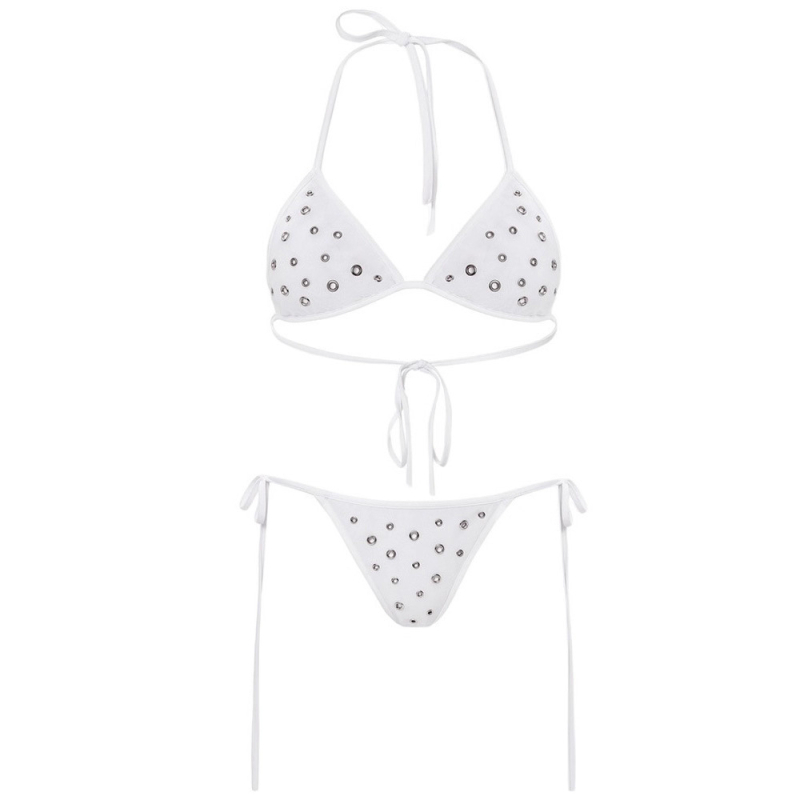 Ženski dvodijelni bikini s točkicama i halter vrhom, poliester, ljeto 2025