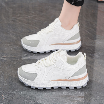 Ženske tenisice u korejskom stilu, dad sneakers, bijele, s debelom potplatom za povećanje visine, svakodnevne sportske, prednje vezivanje šnornom, prozračna mrežasta podstava, protuklizna potplat