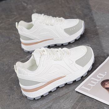 Ženske tenisice u korejskom stilu, dad sneakers, bijele, s debelom potplatom za povećanje visine, svakodnevne sportske, prednje vezivanje šnornom, prozračna mrežasta podstava, protuklizna potplat