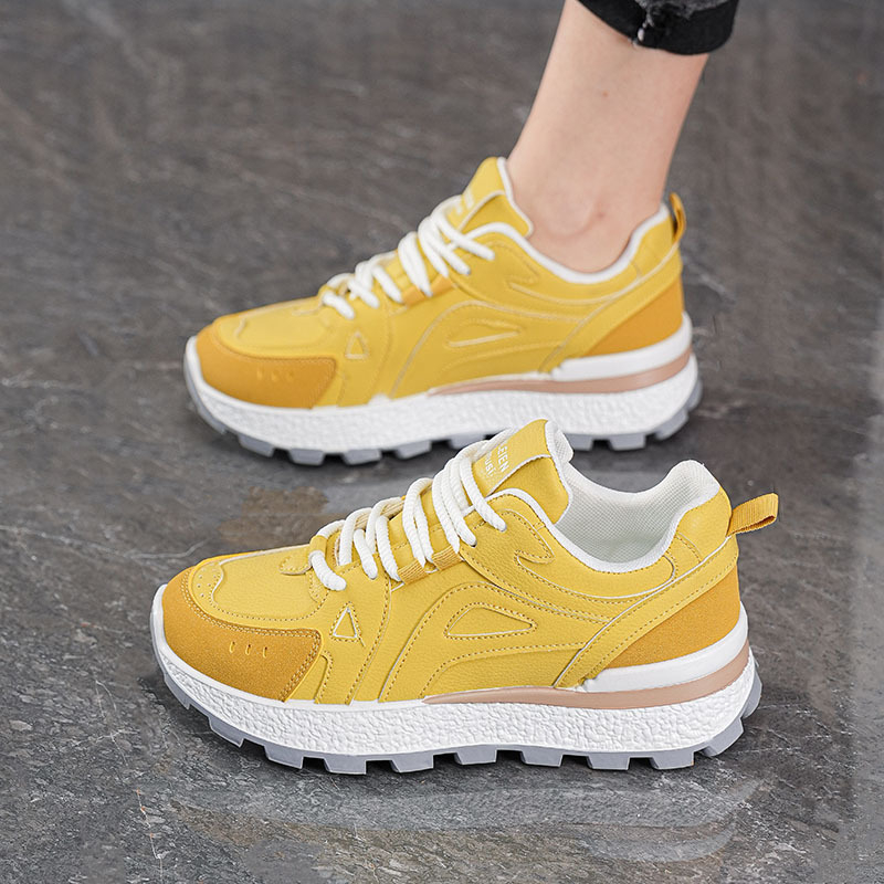 Ženske tenisice u korejskom stilu, dad sneakers, bijele, s debelom potplatom za povećanje visine, svakodnevne sportske, prednje vezivanje šnornom, prozračna mrežasta podstava, protuklizna potplat