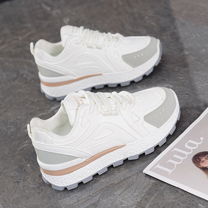 Ženske tenisice u korejskom stilu, dad sneakers, bijele, s debelom potplatom za povećanje visine, svakodnevne sportske, prednje vezivanje šnornom, prozračna mrežasta podstava, protuklizna potplat