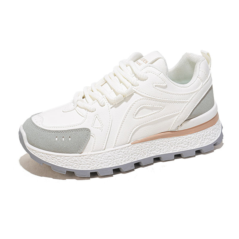 Ženske tenisice u korejskom stilu, dad sneakers, bijele, s debelom potplatom za povećanje visine, svakodnevne sportske, prednje vezivanje šnornom, prozračna mrežasta podstava, protuklizna potplat