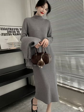 Ženski pleteni set s resama – pulover i haljina, korejski stil, elegantan i svestran za zimu 2024.