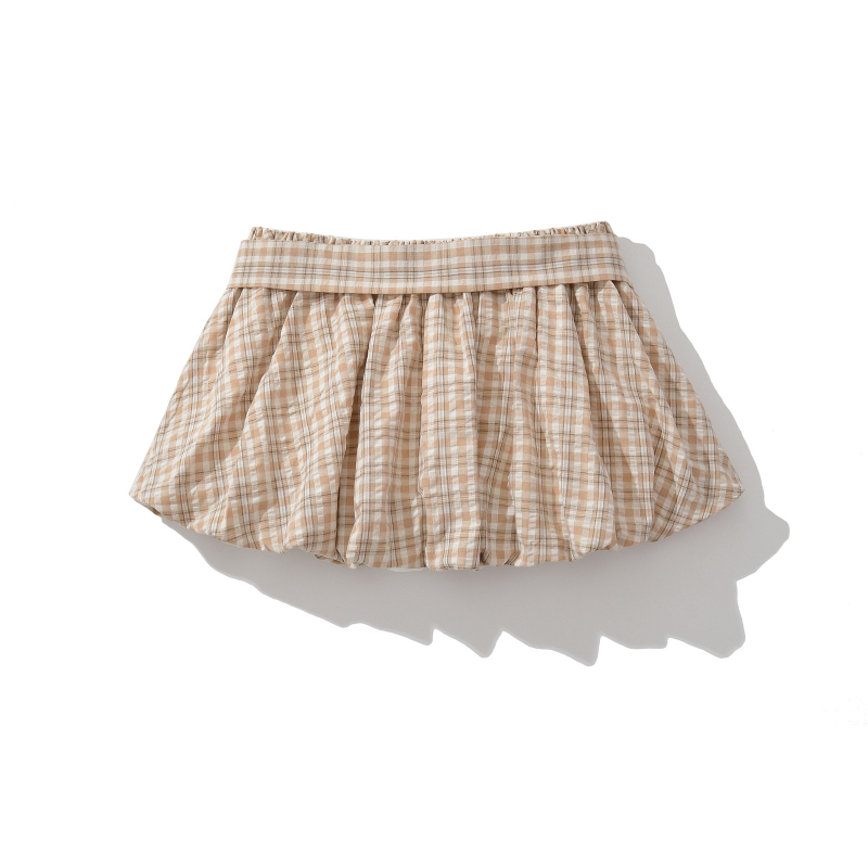 25035-25 Proljetni set u europskom i američkom stilu: žuti karirani halter-top s trakama i suknja s trakama