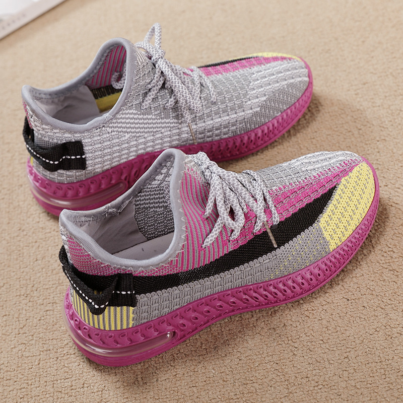 Ženske Flyknit tenisice 2025 proljeće – prozračne, lagane, s blok boja, korejski stil, mekana potplata