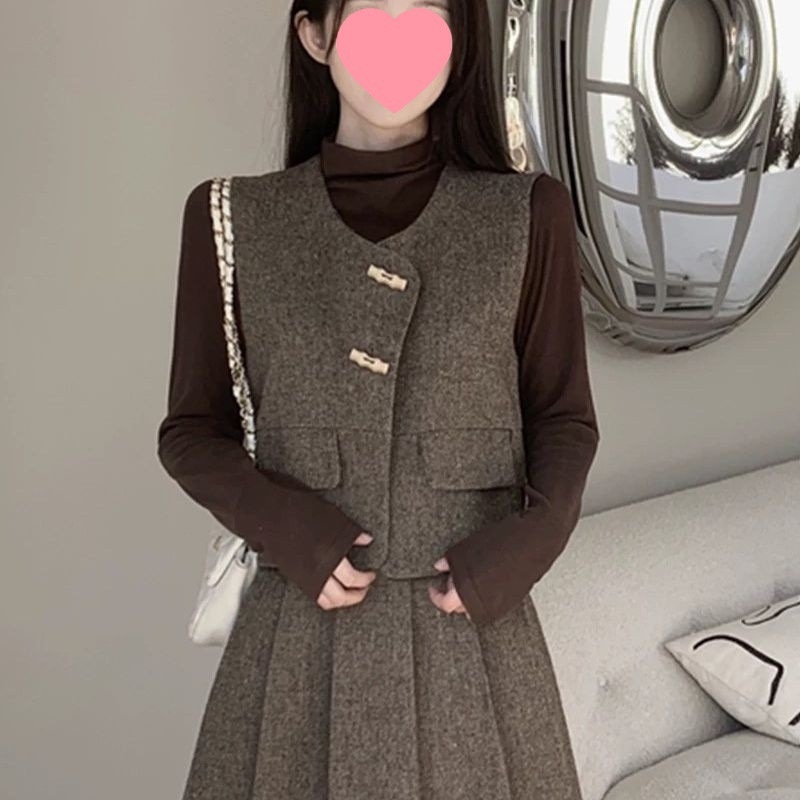 Jesen-zimski korejski stil: elegantan trodijelni komplet s vestom i suknjom
