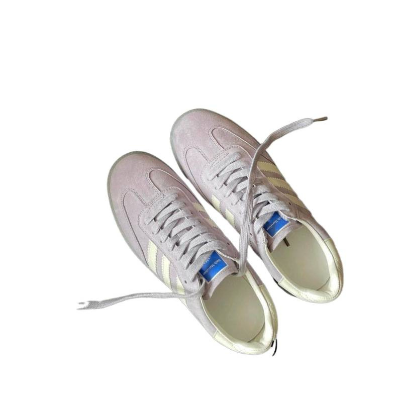 Ženske tenisice za trening s jelly sole u makaron bojama, bijela velur koža od goveda, vezanje, srednja visina potplata, prugasti uzorak, svakodnevne sportske tenisice