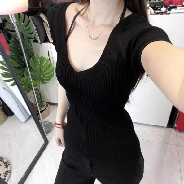 Liyuan ženska majica s V-izrezom, kratki rukavi, francuski stil