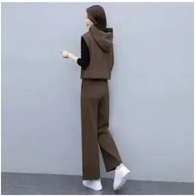 Ženski kostim od tri komada za jesen 2025, elegantan, vitka silueta, široke hlače, casual set