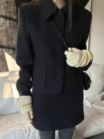 Korejskog stila, nježan i elegantan kratki kaput s reverom, set suknji za žene, proljeće