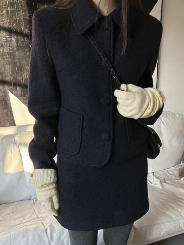 Korejskog stila, nježan i elegantan kratki kaput s reverom, set suknji za žene, proljeće