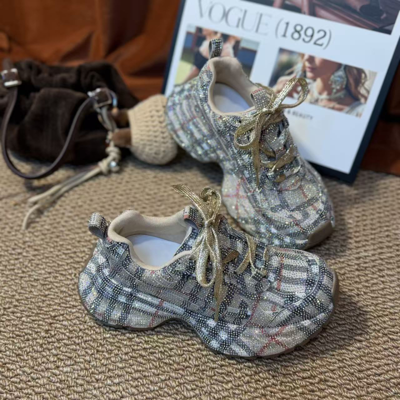 Ženske tenisice s dijamantima, chunky platforma, vezanje, za casual i putovanja