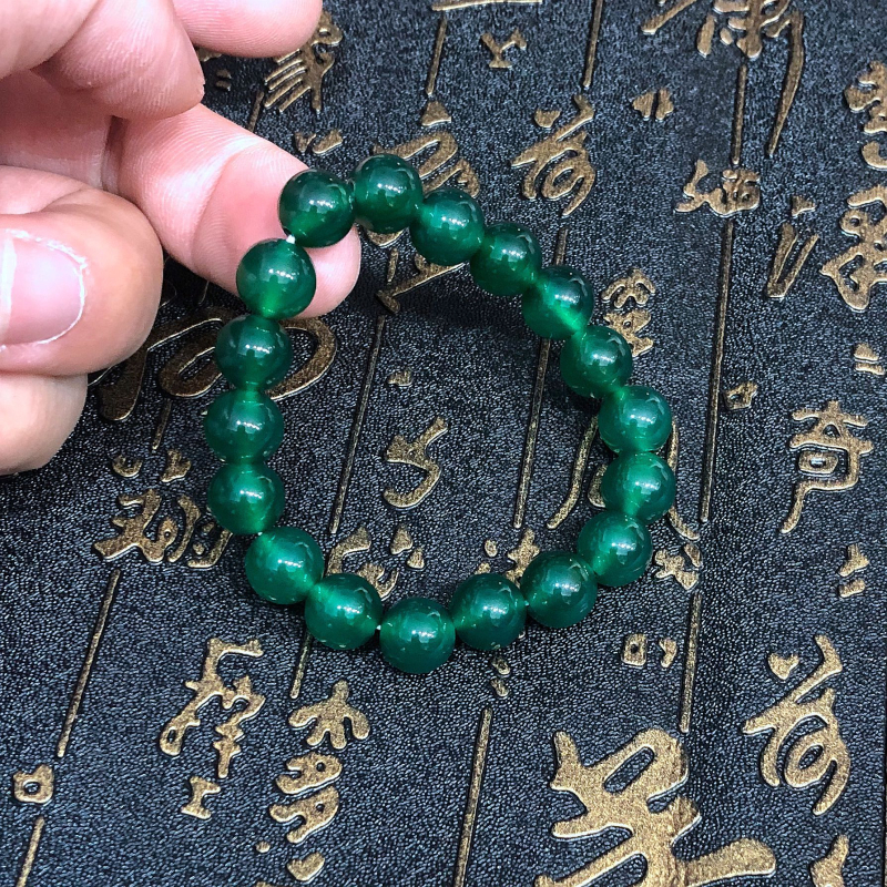 Zeleni ahatni narukvica s chrysoprase Buddha perlicama, unisex, geometrijski dizajn