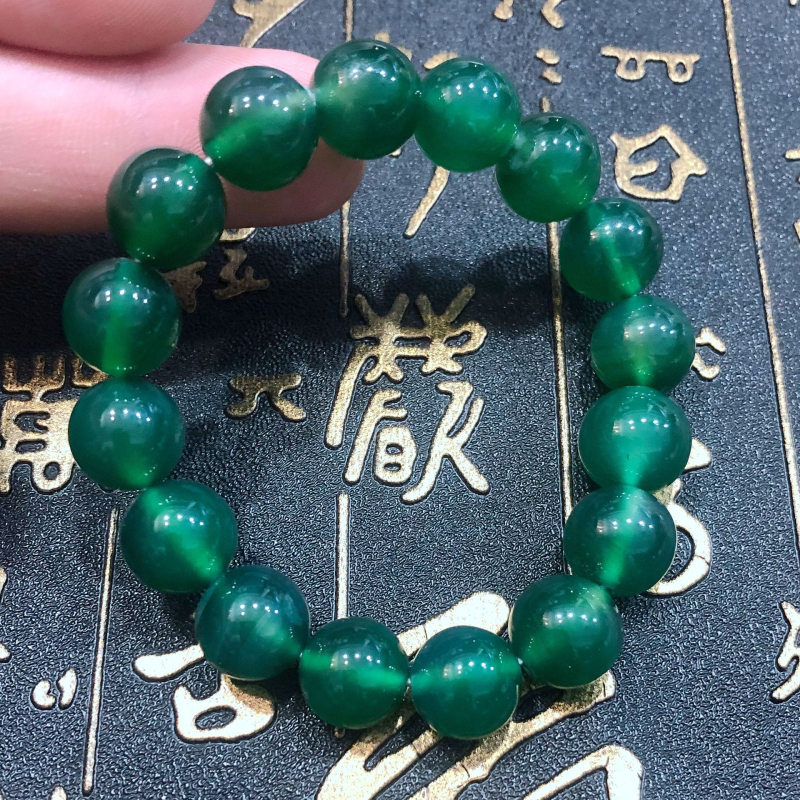 Zeleni ahatni narukvica s chrysoprase Buddha perlicama, unisex, geometrijski dizajn