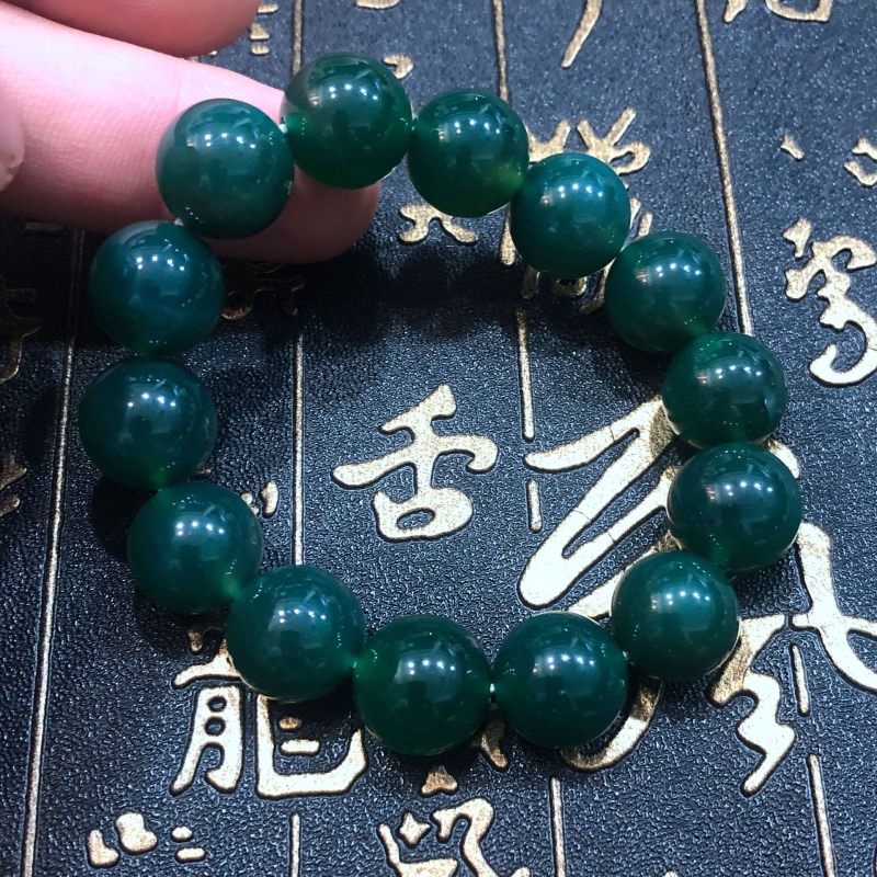Zeleni ahatni narukvica s chrysoprase Buddha perlicama, unisex, geometrijski dizajn