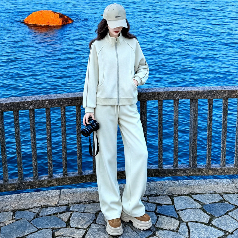 Ženski zimsko-jesenski casual sportski set s flisom, dvodijelni set: kardigan i hlače, elegantan izgled