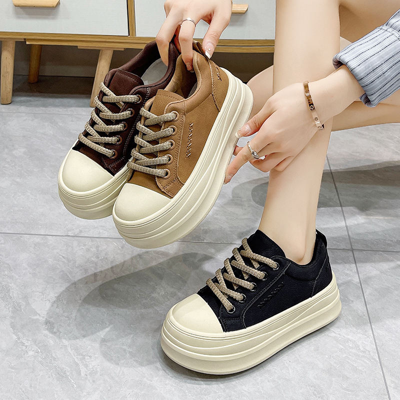 Loaferice u korejskom stilu s debelim potplatom za povećanje visine, žene, bijele kožne casual cipele