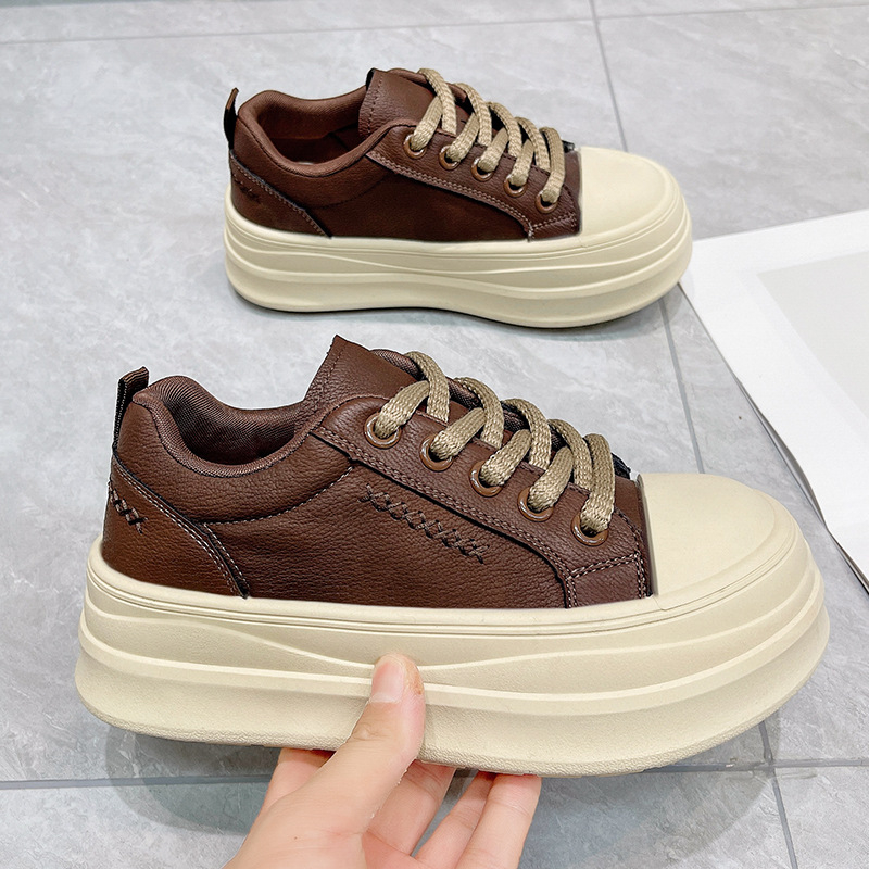 Loaferice u korejskom stilu s debelim potplatom za povećanje visine, žene, bijele kožne casual cipele