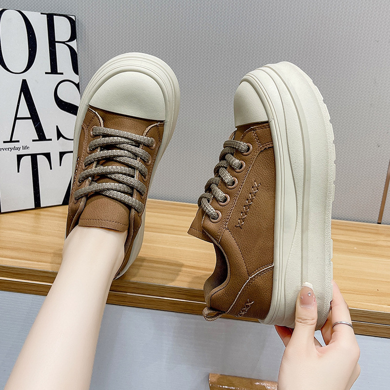 Loaferice u korejskom stilu s debelim potplatom za povećanje visine, žene, bijele kožne casual cipele