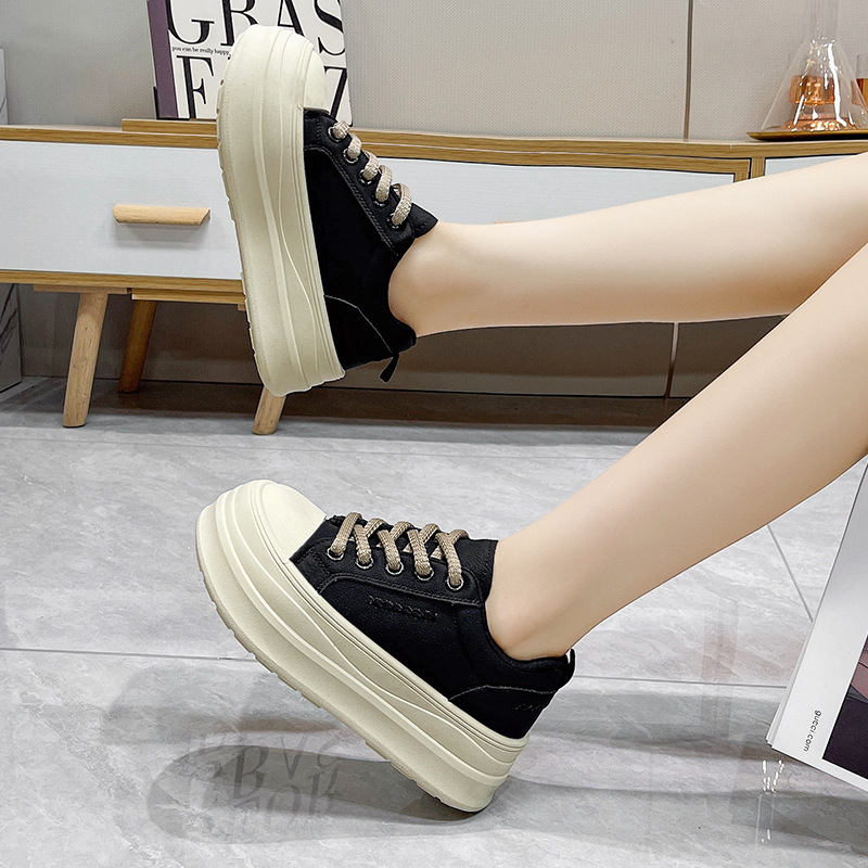 Loaferice u korejskom stilu s debelim potplatom za povećanje visine, žene, bijele kožne casual cipele
