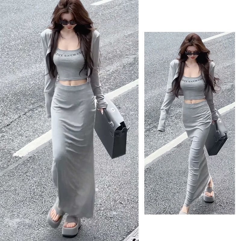 Ženski trodjelni set: dugi rukav kardigan, camisole i bodycon suknja
