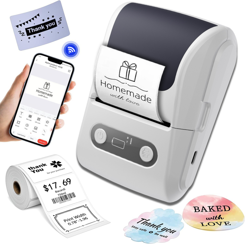 Prijenosni mini termalni printer za etikete za kućnu upotrebu, Bluetooth povezivanje s mobilnim telefonom, kompaktni ručni pisač za etikete i bar kodove