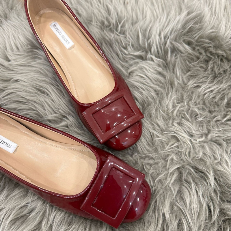 5 cm povećanje visine, ženske cipele s kvadratnom kopčom, mekana lakirana koža, okrugli vrh, slip-on, svakodnevni stil