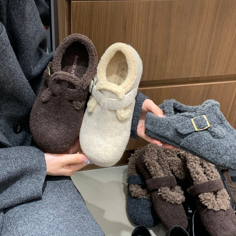 Ženski loaferi s debelim đonom i vunenim uloškom, retro stil, topla obuća za jesen i zimu
