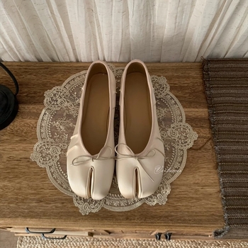 Ženske satin cipele s podijeljenim prstom, retro baletanke, srednja potpetica